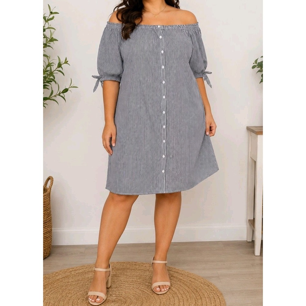 Almost Famous XL Striped Off Shoulder Button Front Casual Mini Dress Women